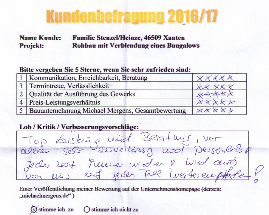 Heinze Refernez Rohbau mit Verblendung Xanten Bewertung Kundenkommentar