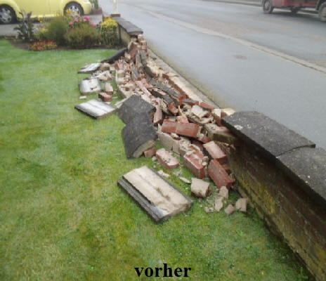 Reintjes Bedburg-Hau Reparatur Gartenmauer Versicherunsschaden vorher